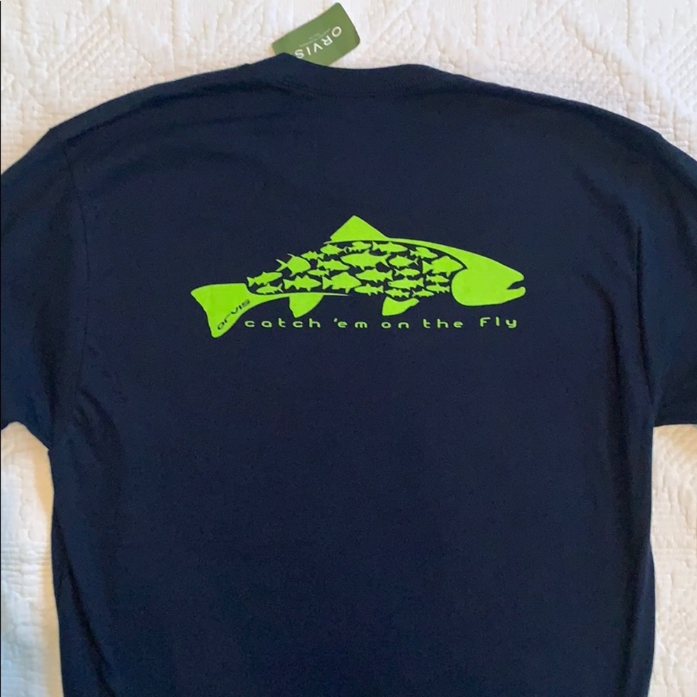 NWT Orvis Men’s Navy Blue & Green Tee T-Shirt S